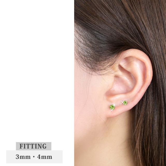 金属アレルギー対応 ステンレスピアス 8月の誕生石 3mm ペリドットピアス ファーストピアス セカンドピアス スタッドピアス 両耳用 Pi0 08 3