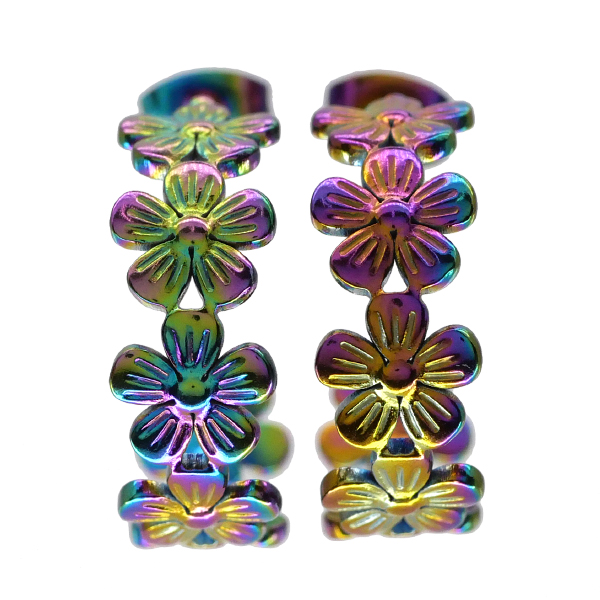 ピアス 巾着付き サージカルステンレス 4mm 花 カラフル 紫 ROQUE (2個売り・両耳用)可愛いピアス サージカルステンレス