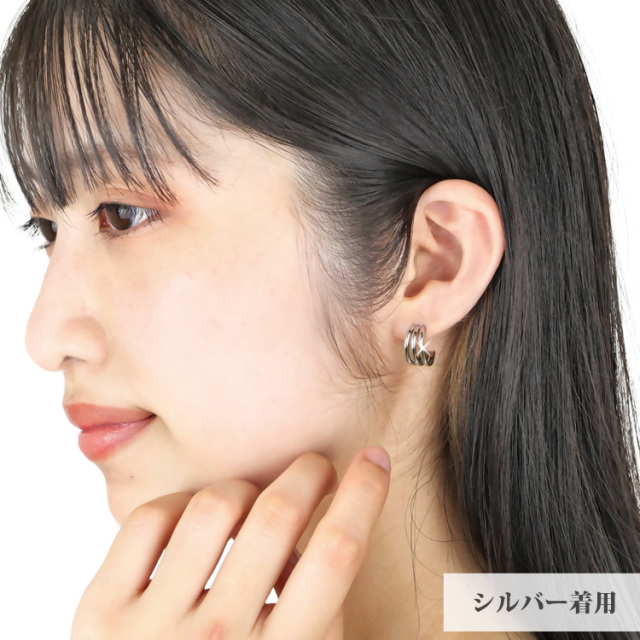 金属アレルギー対応 ステンレスピアス トリプルラインハーフフープ
