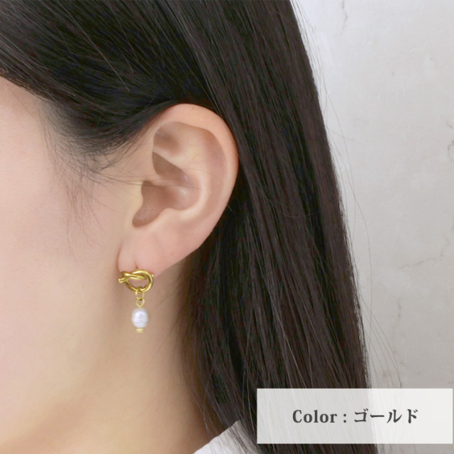 ゴールドピアス　パール付き　（ゼンマイ） rysshop_b-0061