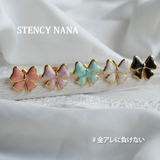 金属アレルギー対応 ステンレスピアス リボンモチーフピアス セカンド