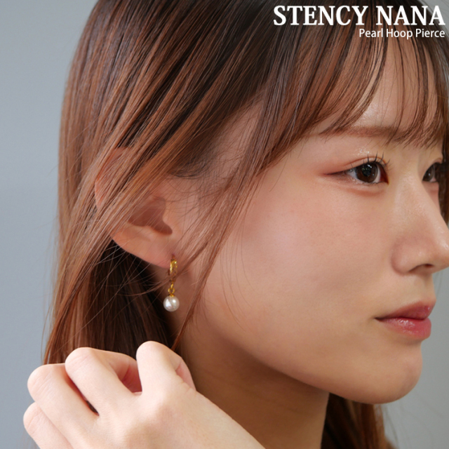 金属アレルギー対応 ステンレスピアス パールフープピアス フープ