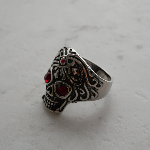 金属アレルギー対応 ステンレスリング レッドアイスカルリング 指輪 ゆびわ 316L r-h2195