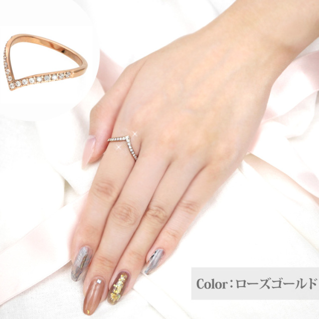 金属アレルギー対応 ステンレスリング キュービックジルコニア V