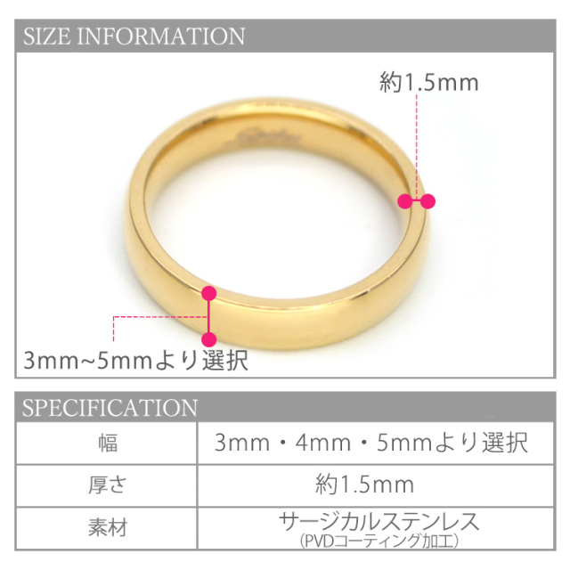 シャイニーラウンドゴールドステンレスリング