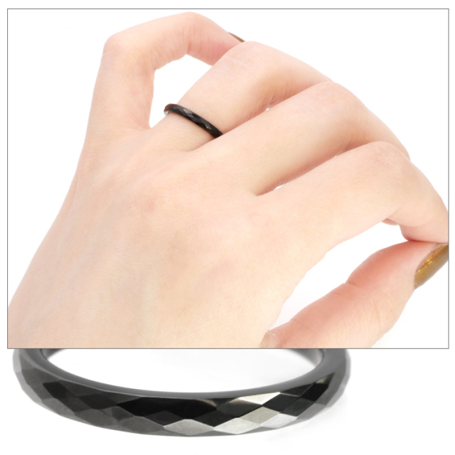 ダイヤカットデザインブラックリング