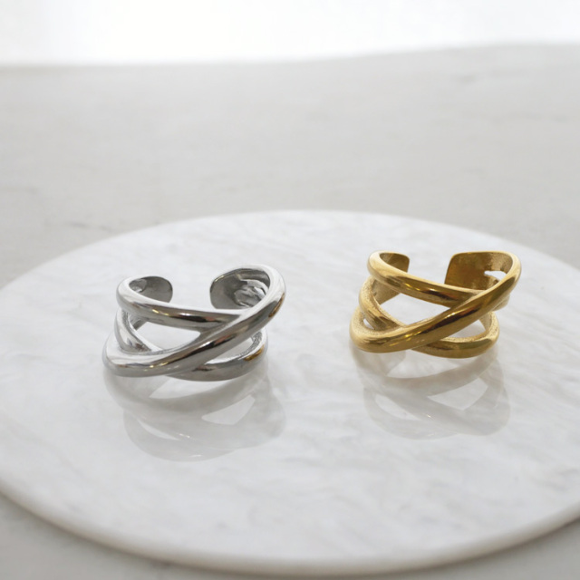 金属アレルギー対応 ステンレスリング  ボールドラインクロスリング 太い リング 大振り 指輪 ゆびわ 316L rng029