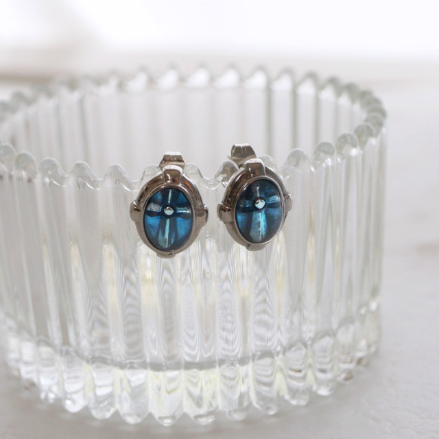 金属アレルギー対応 ステンレスピアス ブルークロスフレーム ステンレスピアス（両耳用） 金属アレルギー 316L sces145