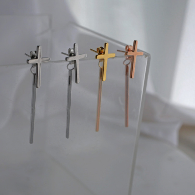 金属アレルギー対応 ステンレスピアス　クロスバーピアス（両耳用） シルバー/イエローゴールド/ローズゴールド（ピンクゴールド） 316L サージカルステンレス se3623