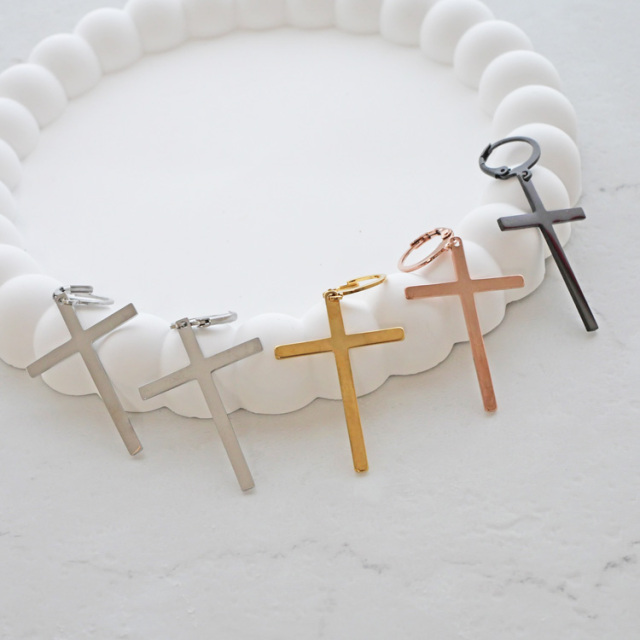 金属アレルギー対応 ステンレスピアス クロスモチーフピアス フープピアス ファーストピアス セカンドピアス スポーツ プール 両耳用 se3652