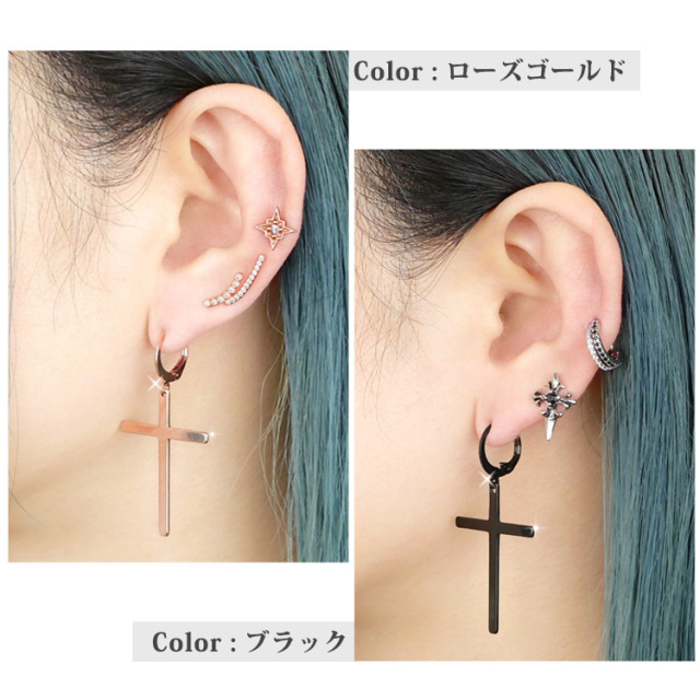 金属アレルギー対応 ステンレスピアス クロスモチーフピアス