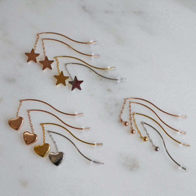 金属アレルギー対応 ステンレスピアス モチーフアメリカンピアス チェーンピアス スター ハート アメリカンピアス 両耳用 316L サージカルステンレス se3988