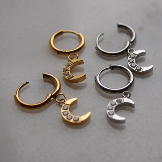 金属アレルギー対応 ステンレスピアス ムーンジュエルフープピアス ファーストピアス セカンドピアス スポーツ プール 両耳用 se4251