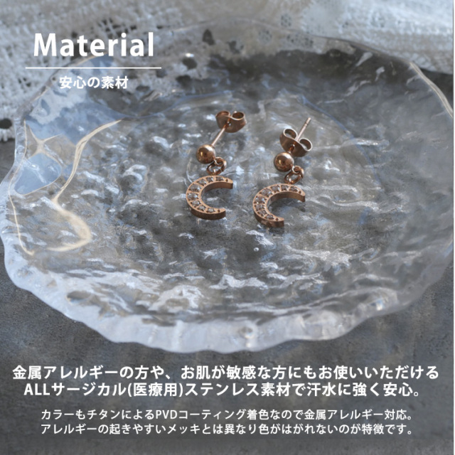 金属アレルギー対応 ステンレスピアス ムーンデザインピアス スタッド