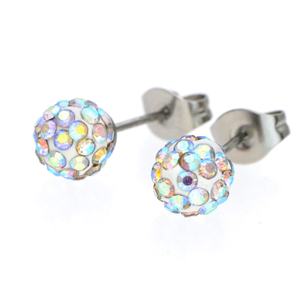 金属アレルギー対応 ステンレスピアス クリスタルボールピアス（両耳用
