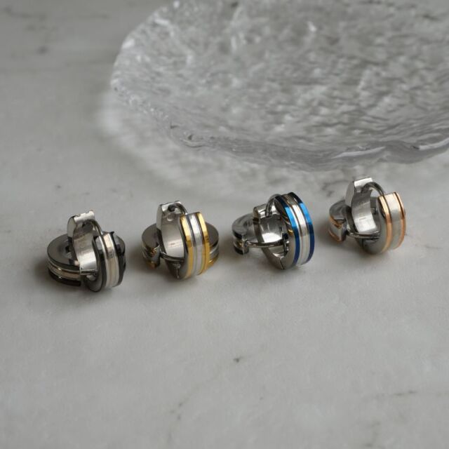 金属アレルギー対応 カラーラインピアス フープピアス つけっぱなし キャッチレス sse-017