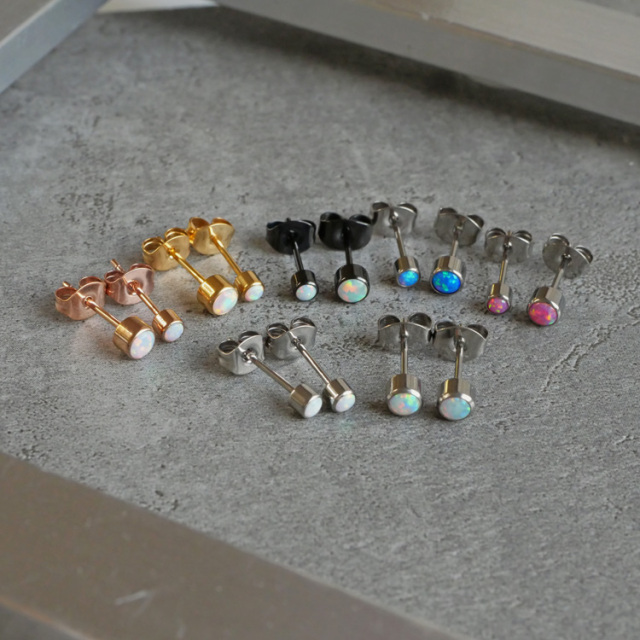 金属アレルギー対応 チタン製 チタン製オパールピアス 一粒ジュエル 一粒ピアス 両耳用 金属アレルギー G23 t23er06