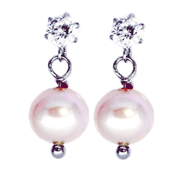 金属アレルギー対応 [EMBELLIR] CZダイヤと淡水パールの揺れるピアス tk009