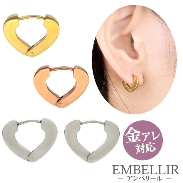金属アレルギー対応 [EMBELLIR] トライアングルプレートフープピアス ワンタッチ tk027
