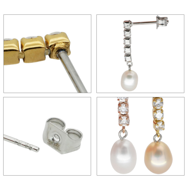 金属アレルギー対応 [EMBELLIR] ステンレスピアス 5連ジュエル