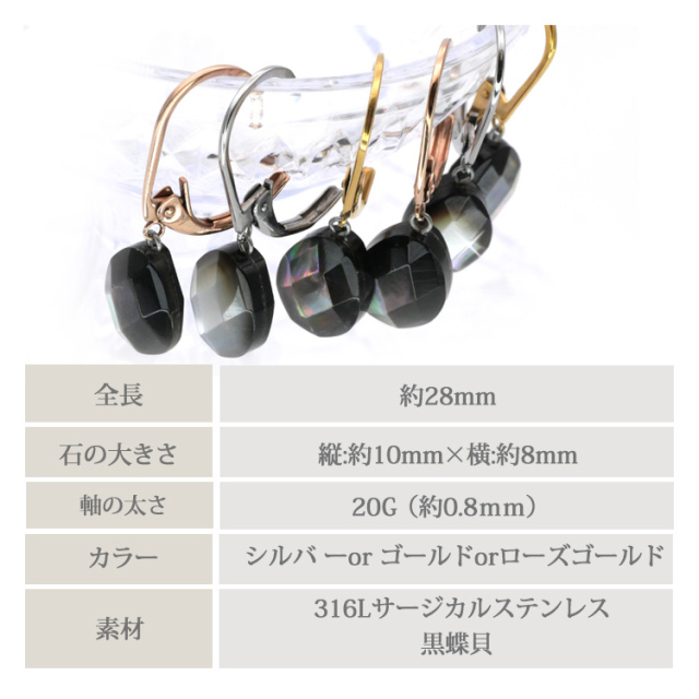 金属アレルギー対応 [EMBELLIR] ステンレスピアス ブラックシェル
