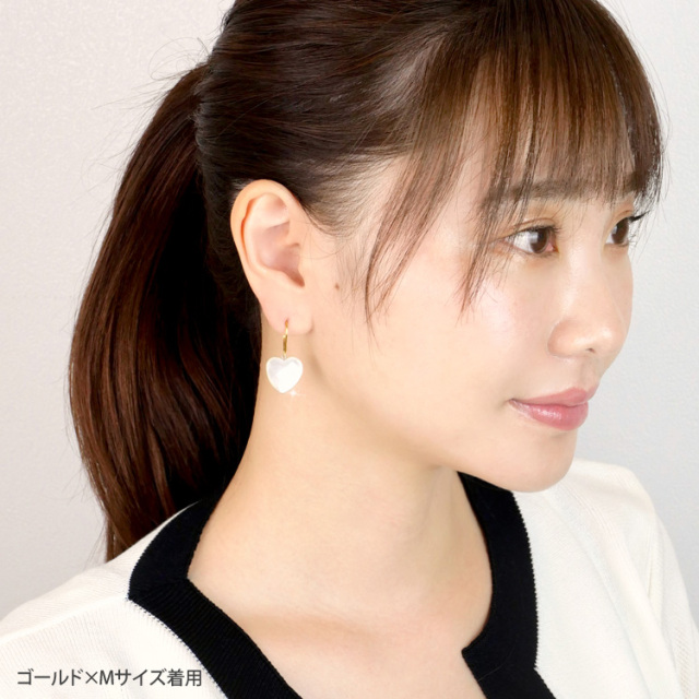 金属アレルギー対応 [EMBELLIR] ハートホワイトシェルピアス フック