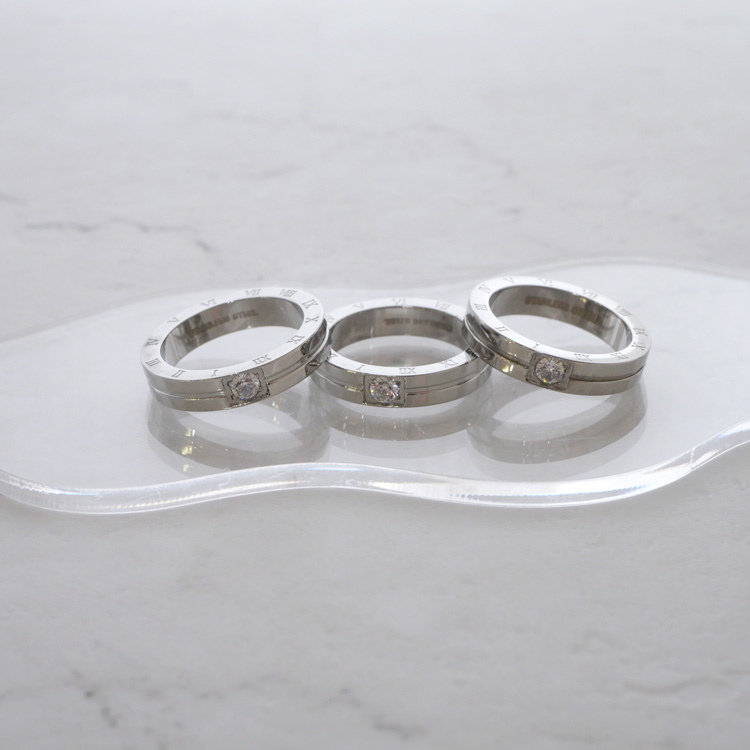 金属アレルギー対応 ステンレスリング ジルコニアアトラスデザインリング フラットバンド  指輪 ゆびわ 316L r-m0009