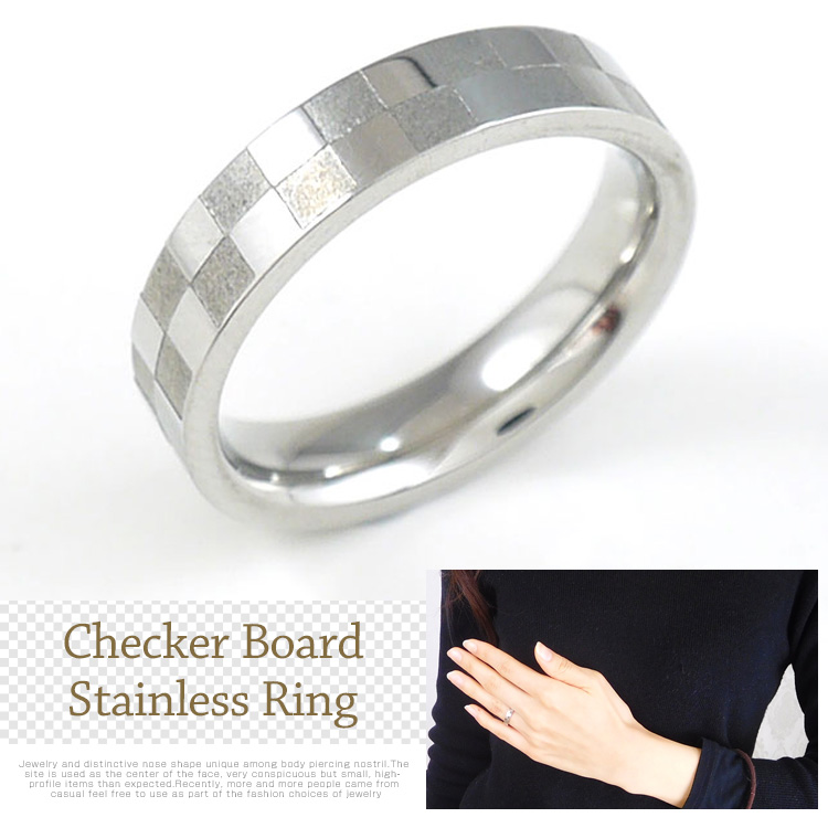 金属アレルギー対応 ステンレスリング 市松模様ステンレスリング 指輪 金属アレルギー 316L r8002