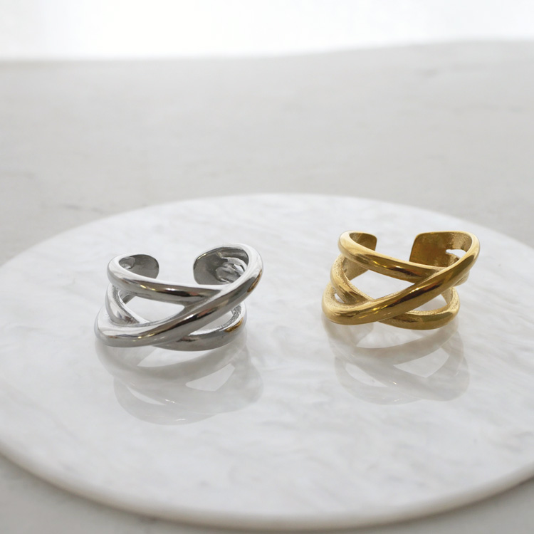 金属アレルギー対応 ステンレスリング  ボールドラインクロスリング 太い リング 大振り 指輪 ゆびわ 316L rng029