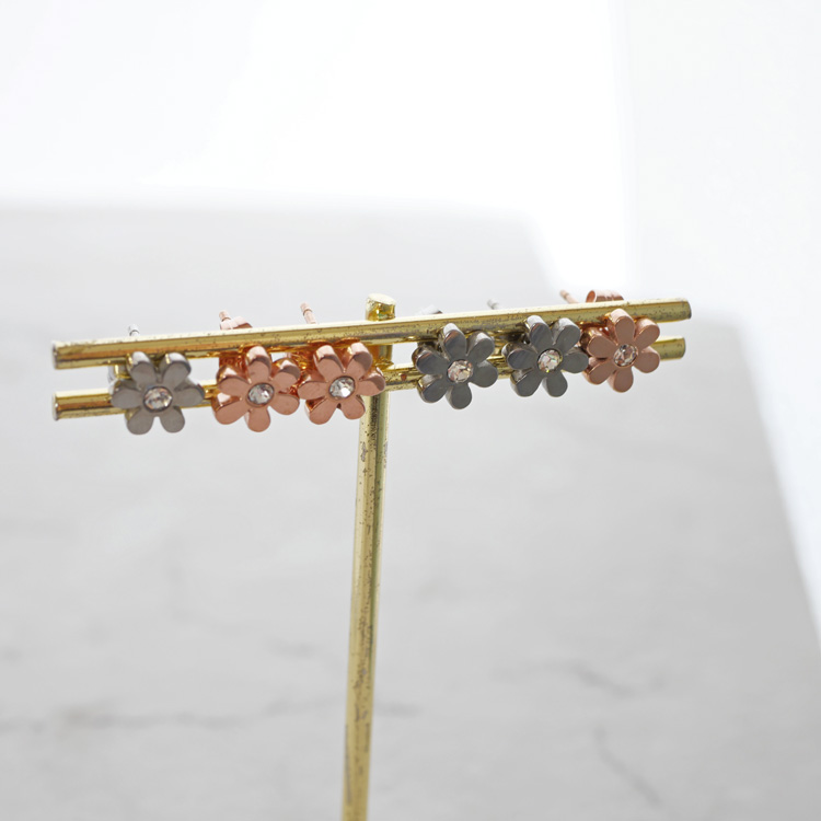 金属アレルギー対応 ステンレスピアス お花ジュエルピアス（両耳用）金属アレルギー 316L sces413