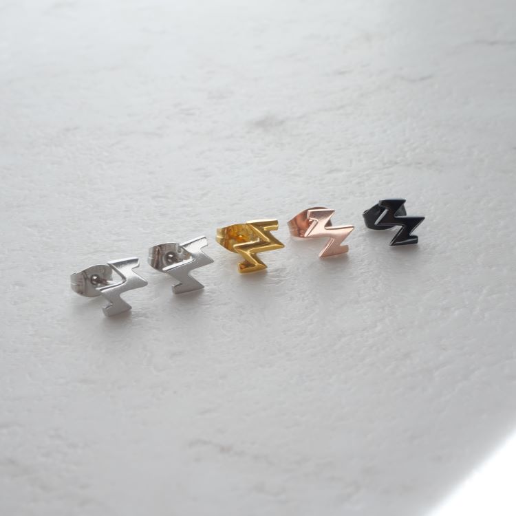 金属アレルギー対応 ステンレスピアス 稲妻ピアス（両耳用） イナヅマ カミナリ かみなり 雷 金属アレルギー 316L sces508