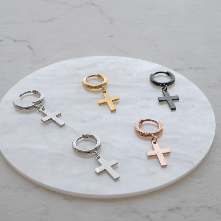 金属アレルギー対応 ステンレスピアス クロスフープピアス 両耳用 316L サージカルステンレス se046