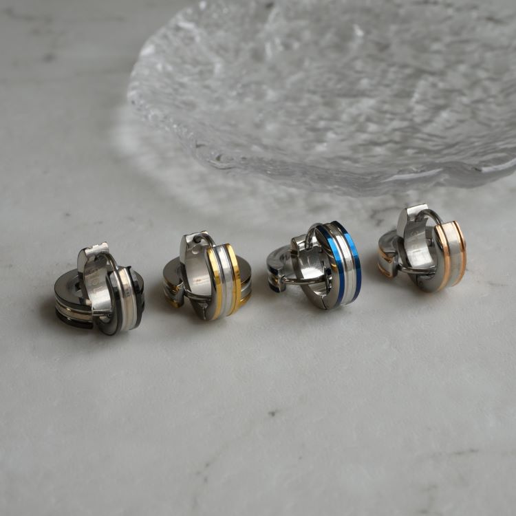金属アレルギー対応 カラーラインピアス フープピアス つけっぱなし キャッチレス sse-017