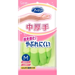 エステー ファミリービニール中厚手 指先強化 Mグリーン1双入