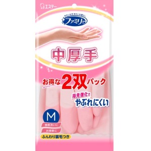 エステー ファミリービニール中厚手 指先強化Mピンク1双Ｍグリーン1双