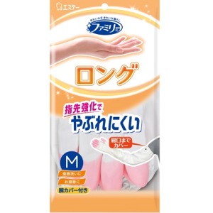 エステー　ファミリー　ビニールうす手ロング指先強化　Ｍピンク１組
