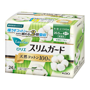 花王　ロリエ スリムガード 天然コットン100％ 多い昼ふつうの日羽付２４個