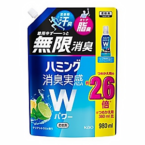 花王　ハミング消臭実感Ｗパワー　クリアシトラスの香り　スパウトパウチ９８０ｍｌ