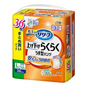 花王　リリーフ　パンツタイプ　上げ下げらくらくうす型パンツ３回分　Ｌ－ＬＬ３６枚