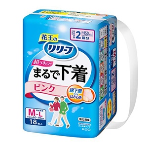 花王　リリーフ　パンツタイプ　まるで下着２回分ピンクＭ１８枚