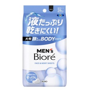 花王 メンズビオレ　顔もふけるボディシート　清潔感のある石けんの香り　２６枚
