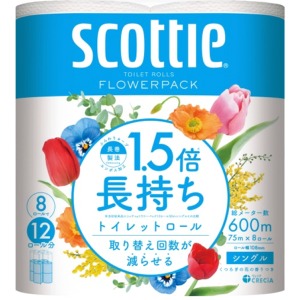 クレシア　スコッティフラワーパック１．５倍長持ちシングル芯あり７５ｍ香り付き８個入