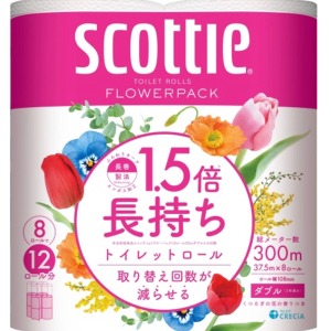 クレシア　スコッティフラワーパック１．５倍長持ちダブル芯あり７５ｍ香り付き８個