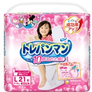 【在庫処分セール】ユニチャーム　トレパンマン　女の子用Ｌ２１枚　格安おむつ