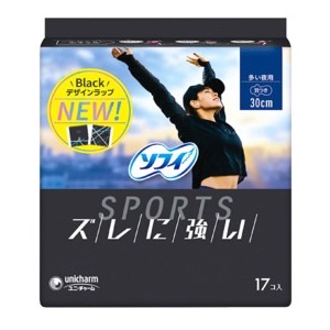 ユニチャーム　ソフィ　スポーツ３００多い夜用 羽つき　１７枚