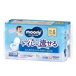 ユニチャーム　ムーニー　おしりふき トイレに流せるタイプつめかえ用５４枚×３個入