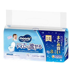 ユニチャーム　ムーニー  おしりふき トイレに流せるタイプ　つめかえ　54枚×８個パック