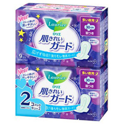 花王　ロリエ　肌きれいガード 夜用羽つき9個入×2パック