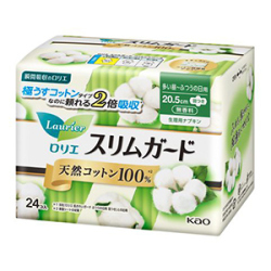 花王　ロリエ スリムガード 天然コットン100％ 多い昼ふつうの日羽付２４個