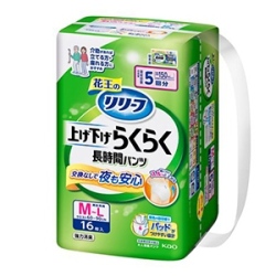 花王　リリーフ　パンツ上げ下げらくらく　長時間パンツ　５回Ｍ－Ｌ１６枚